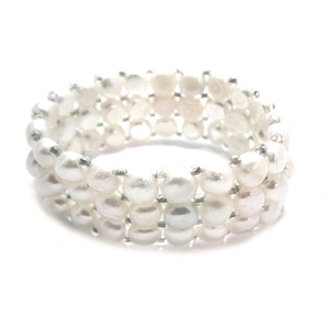 Triple Row White Freshwater Pearl Stretch Bracelet